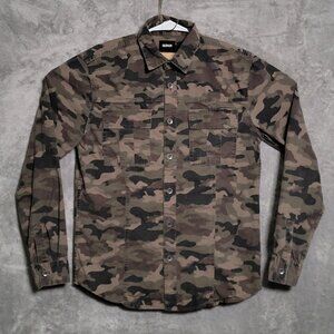 Hudson Gage Military Shirt Men Size Small Green Brown Camo Rip Stop Long Sleeve